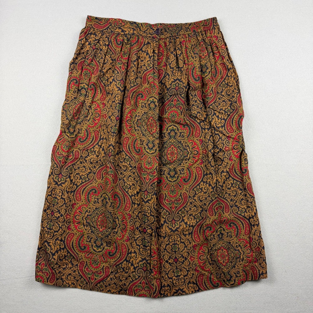Vintage ILGWU Union Made USA F.A. Chatta Women 16 Paisley Print Rayon Midi Skirt